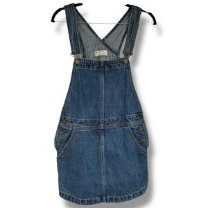 Free People Denim Overall Dress Mini 100% Cotton W27 Pinafore